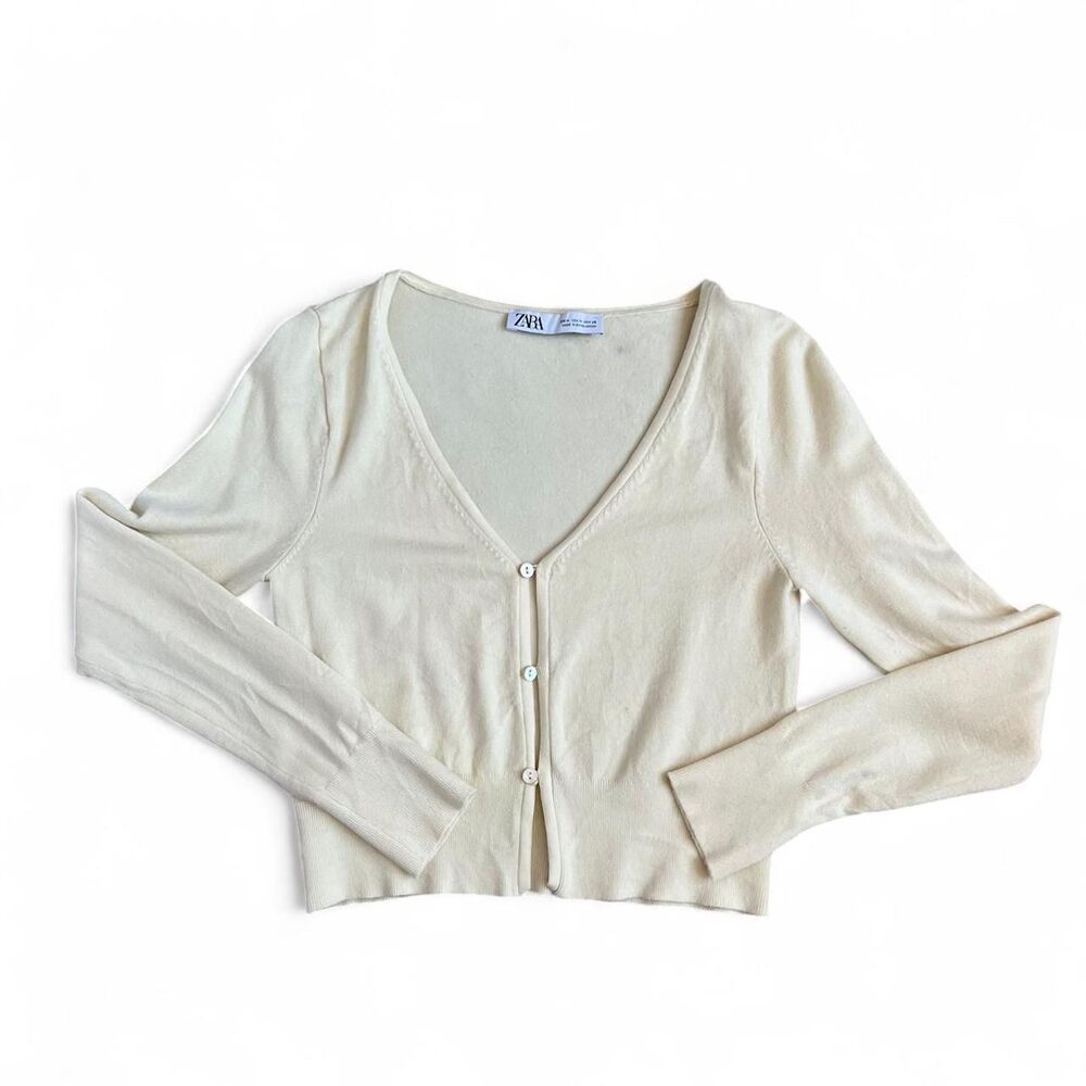 Zara Women's Cream and White Crop-top